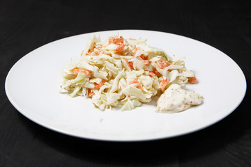 Plate of salad on the table.