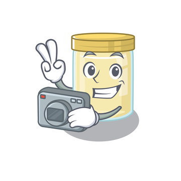 Cool Photographer macadamia nut butter character with a camera