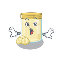 Macadamia nut butter mascot design concept with a surprised gesture