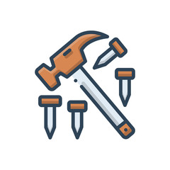 Color illustration icon for hammer and nail