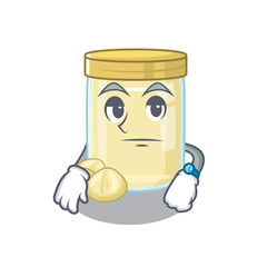 cartoon character design of macadamia nut butter on a waiting gesture