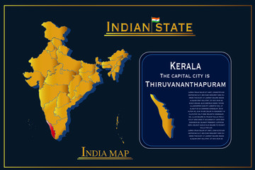 Obraz na płótnie Canvas Detailed vector India country outline border map on background.Kerala state