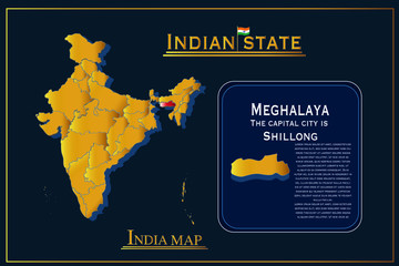 Obraz na płótnie Canvas Detailed vector India country outline border map on background.meghalaya state
