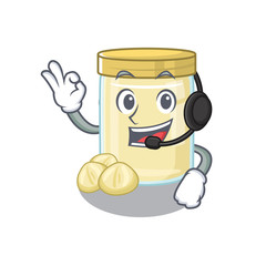 Happy macadamia nut butter mascot design style wearing headphone