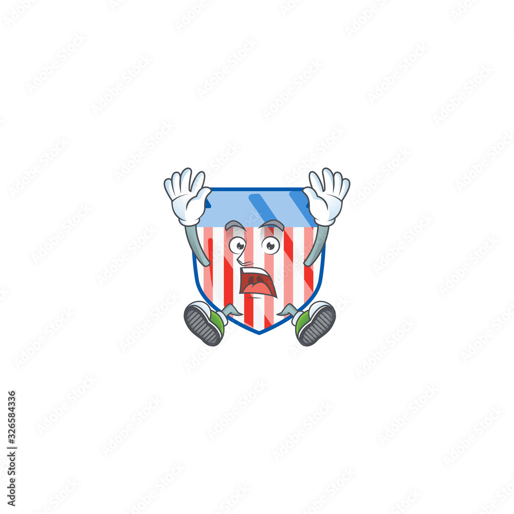 Sticker A picture of USA stripes shield cartoon design with shocking gesture