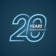 20 years anniversary vector icon, logo. Graphic design element with neon light number