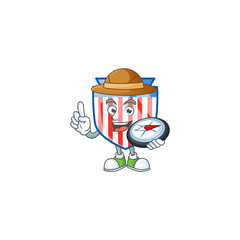 A USA stripes shield explorer cartoon design having a compass