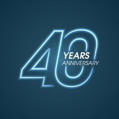 40 years anniversary vector icon, logo. Graphic design element with neon light number