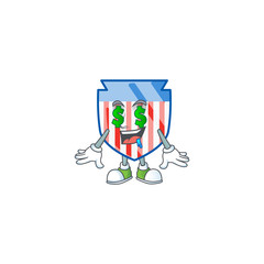 cartoon character style of USA stripes shield with Money eye