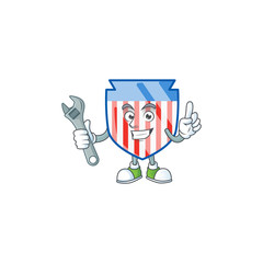 happily Mechanic USA stripes shield cartoon character design