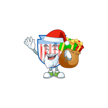 Santa USA stripes shield Cartoon design having a sack of gifts