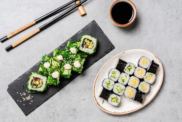 sushi on the table, top view