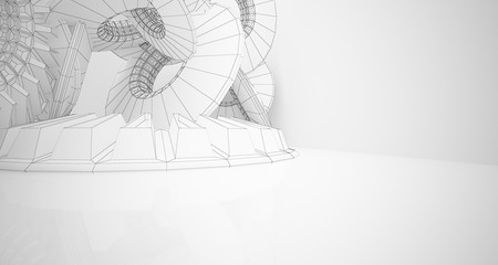Fototapeta na wymiar Abstract drawing architectural background. White interior with discs. 3D illustration and rendering.