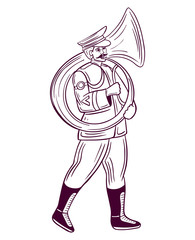 brass band character playing Sousaphone hand drawn vector