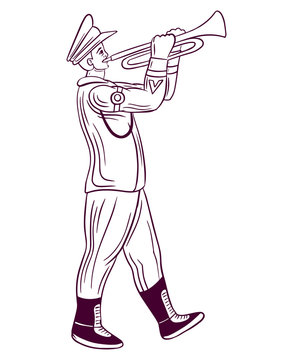 brass band character playing trumpet hand drawn vector