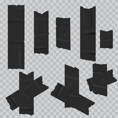 Black duct adhesive tape realistic. vector.