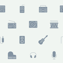Music - Vector background (seamless pattern) of silhouettes sound equipment for graphic design