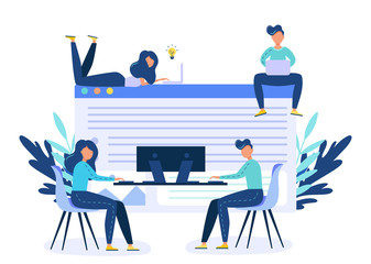Team workshop vector illustration. Concept of team work, working on website.