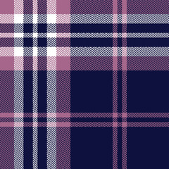 Seamless check plaid pattern. Autumn winter woven tartan plaid large background in blue, pink, and whtie for flannel shirt, scarf, blanket, throw, duvet cover, or other modern textile print.