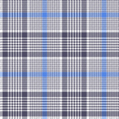 Glen plaid pattern. Classic seamless hounds tooth tartan check plaid texture in blue and white for trousers, coat, skirt, jacket, or other modern autumn, summer, or winter fashion clothes print.