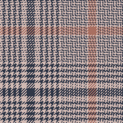 Seamless glen plaid pattern. Tweed check plaid abstract tartan background texture in blue, coral, and pink for jacket, skirt, blanket, or other modern autumn winter textile design.