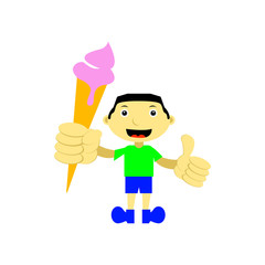 Little boy with ice cream cartoon illustration
