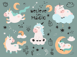 Set of magic unicorns