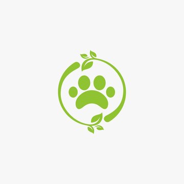 Green leaf logo design. Bio natural sign vector. Circle foot print icon design.