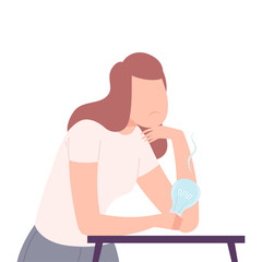 Stressful Businesswoman Character Having No Idea, Depressed Unsuccessful Woman Holding Off Light Bulb Flat Vector Illustration