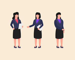 Obraz premium business woman set collection with people holding paper file document with flat style