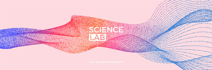 Panoramic science or technology background with dynamic particles. Trendy colourful design template. Applicable for banners, flyers, covers, presentations, identity, landing pages, websites.