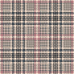 Tweed pattern. Seamless hounds tooth glen check plaid in grey, pink, and beige for jacket, coat, skirt, trousers, or other modern textile print. Texture for autumn and winter clothing design.