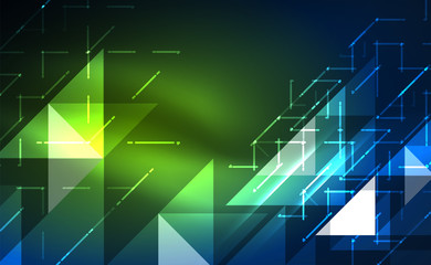Abstract background, mosaic triangle pattern with transparent effects on glowing neon shiny backdrop. Vector Illustration For Wallpaper, Banner, Background, Card, Book Illustration, landing page