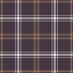 Tartan plaid pattern background. Seamless check plaid graphic in purple, brown, and white for scarf, flannel shirt, blanket, throw, or other modern autumn winter fabric design.