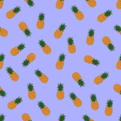 Seamless pattern with pineapples on a blue background. Vector illustration.
