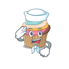 Rainbow cupcake cartoon concept Sailor wearing hat