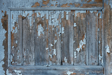 old wooden panel with peeling paint in frame mockup