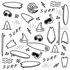 seamless surf equipment doodle art - obrazy, fototapety, plakaty