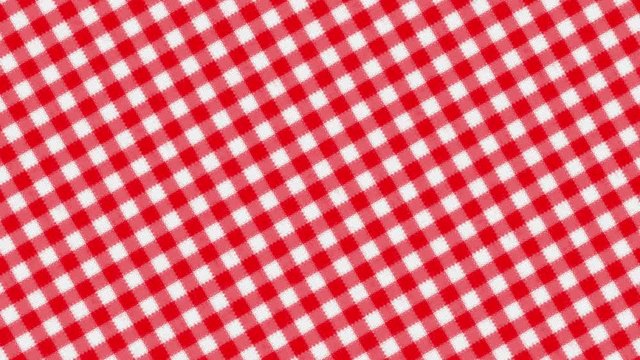 Gingham red and white weave effect pattern tablecloth rotating in a seamless loop