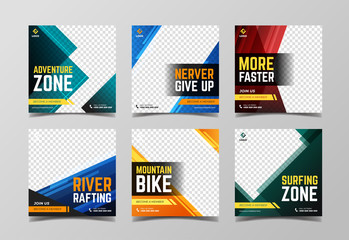 Sport social media post template. Adventure, racing sport and extreme sport banner © envastudio