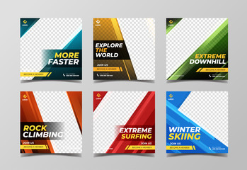Extreme sport square banner template. Promotional banner for social media post, flyer and web banner