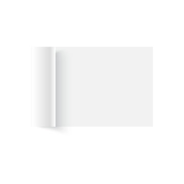 Blank open magazine template with rolled page. Vector