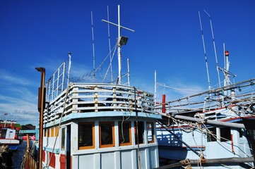 Close-up photos of fishing boats at Rayong Port