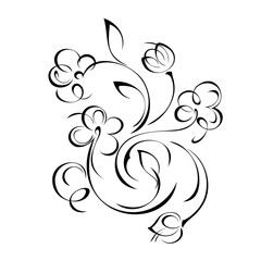 ornament 1055. decorative element with stylized flowers, leaves and curls in black lines on a white background
