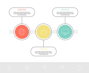 Vector template circle infographics. Business concept with 3 options and labels. Three steps for content, flowchart, timeline, levels