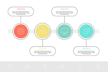 Vector template circle infographics. Business concept with 4 options and labels. Four steps for content, flowchart, timeline, levels