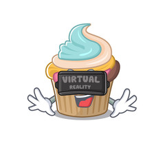 A Picture of rainbow cupcake character wearing Virtual reality headset