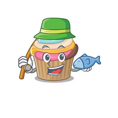 A Picture of happy Fishing rainbow cupcake design