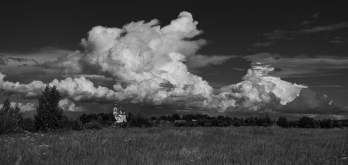 Fototapeta na wymiar Orthodox Church on the background of clouds