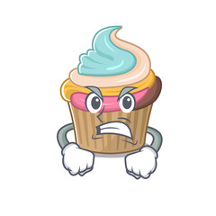 Rainbow cupcake cartoon character style having angry face